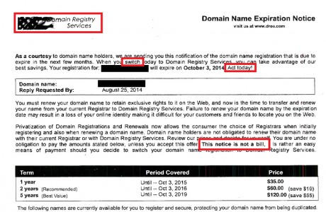 domain name expiration notice